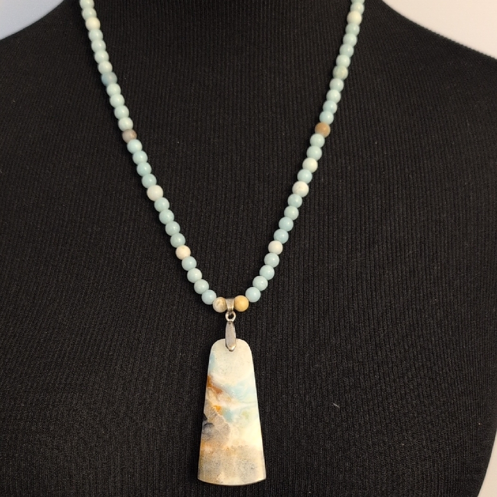 Beaded Ajoite Quartz Pendant Necklace